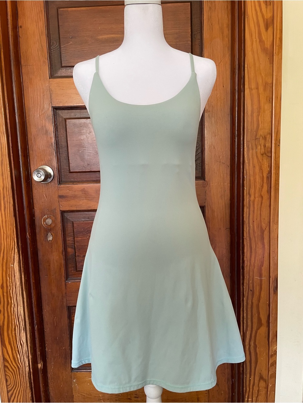 Scoop Neck Spaghetti Strap Active Dress in Sage Green